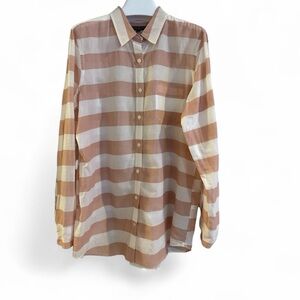 Women’s Banana Republic Soft Wash Cotton Pink Striped Long Sleeved Shirt, Size L